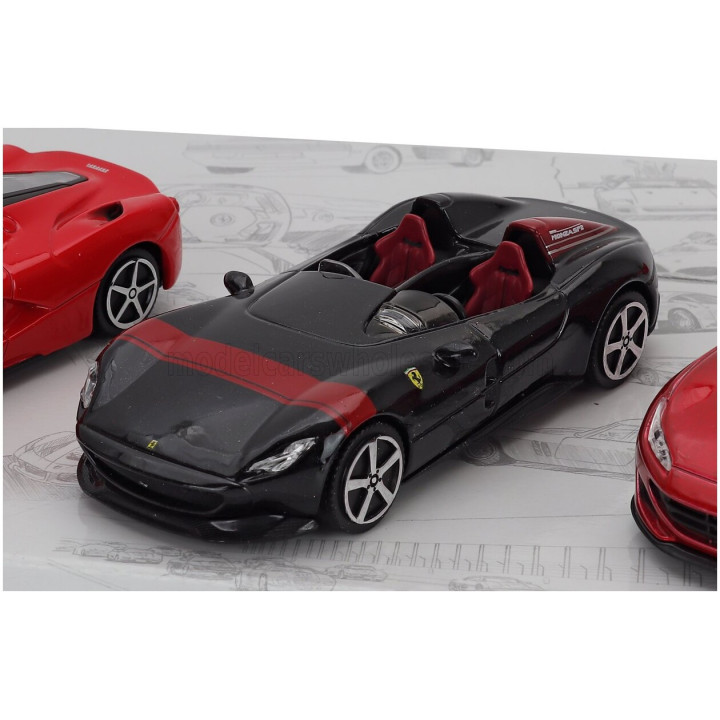 BURAGO FERRARI SET 3X MONZA SP2 - PORTOFINO - LAFERRARI 2013 - RED BLACK 1/43
