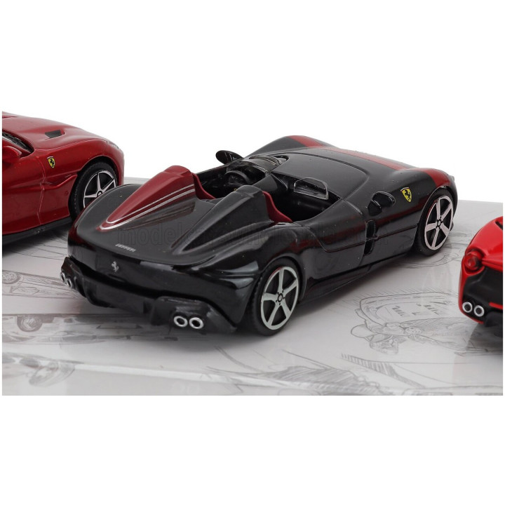 BURAGO FERRARI SET 3X MONZA SP2 - PORTOFINO - LAFERRARI 2013 - RED BLACK 1/43