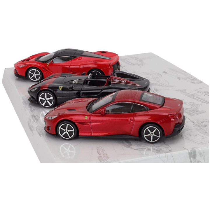 BURAGO FERRARI SET 3X MONZA SP2 - PORTOFINO - LAFERRARI 2013 - RED BLACK 1/43