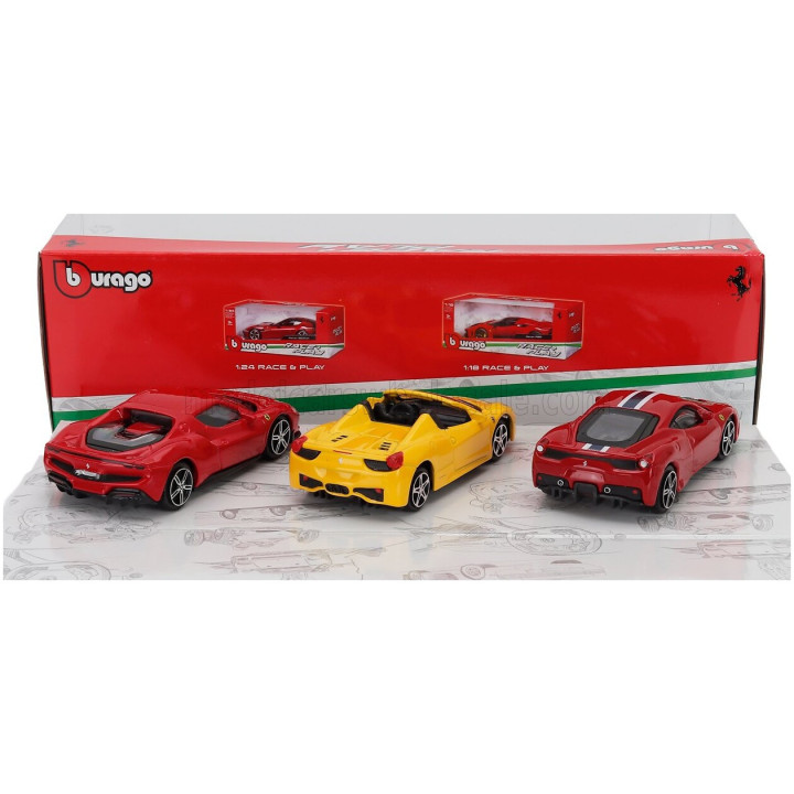BURAGO FERRARI SET 3X 458 SPECIALE - 296 GTB - 458 SPIDER 2013 - RED YELLOW 1/43