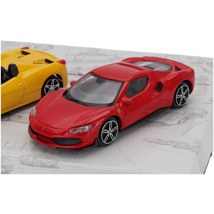 BURAGO FERRARI SET 3X 458 SPECIALE - 296 GTB - 458 SPIDER 2013 - RED YELLOW 1/43