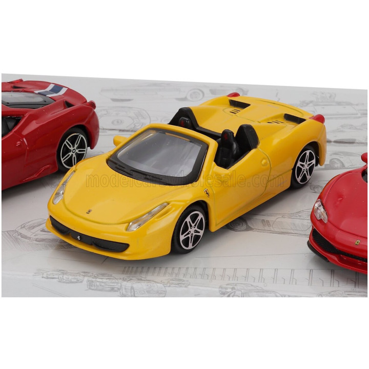 BURAGO FERRARI SET 3X 458 SPECIALE - 296 GTB - 458 SPIDER 2013 - RED YELLOW 1/43