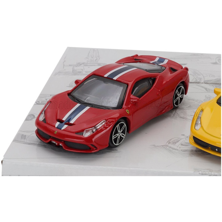 BURAGO FERRARI SET 3X 458 SPECIALE - 296 GTB - 458 SPIDER 2013 - RED YELLOW 1/43