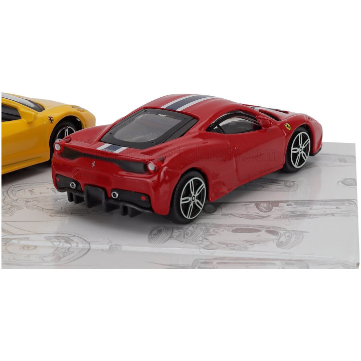 BURAGO FERRARI SET 3X 458 SPECIALE - 296 GTB - 458 SPIDER 2013 - RED YELLOW 1/43