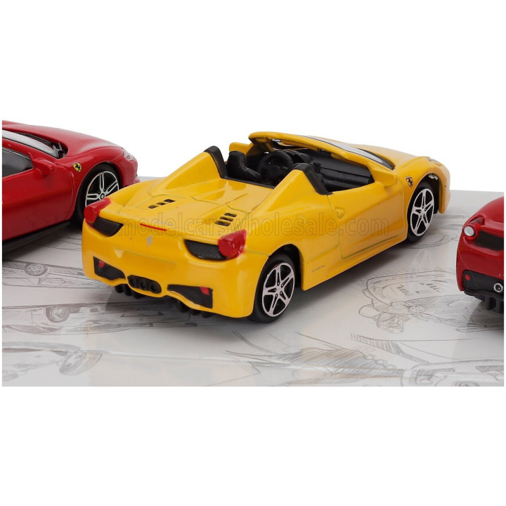 BURAGO FERRARI SET 3X 458 SPECIALE - 296 GTB - 458 SPIDER 2013 - RED YELLOW 1/43