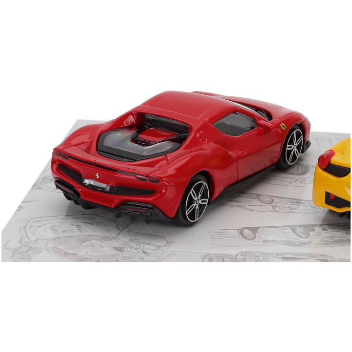 BURAGO FERRARI SET 3X 458 SPECIALE - 296 GTB - 458 SPIDER 2013 - RED YELLOW 1/43