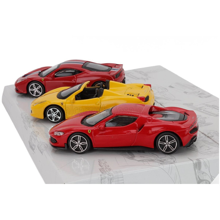 BURAGO FERRARI SET 3X 458 SPECIALE - 296 GTB - 458 SPIDER 2013 - RED YELLOW 1/43