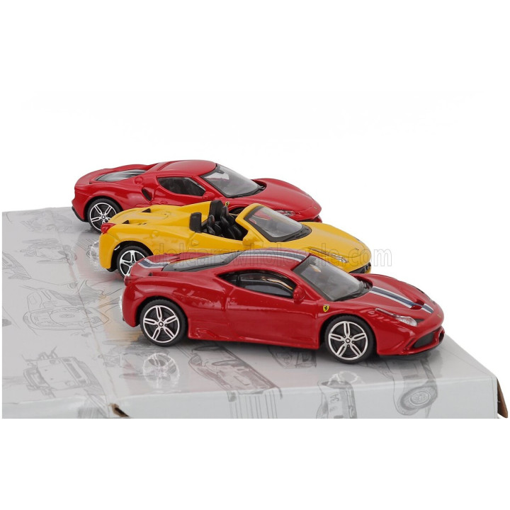 BURAGO FERRARI SET 3X 458 SPECIALE - 296 GTB - 458 SPIDER 2013 - RED YELLOW 1/43