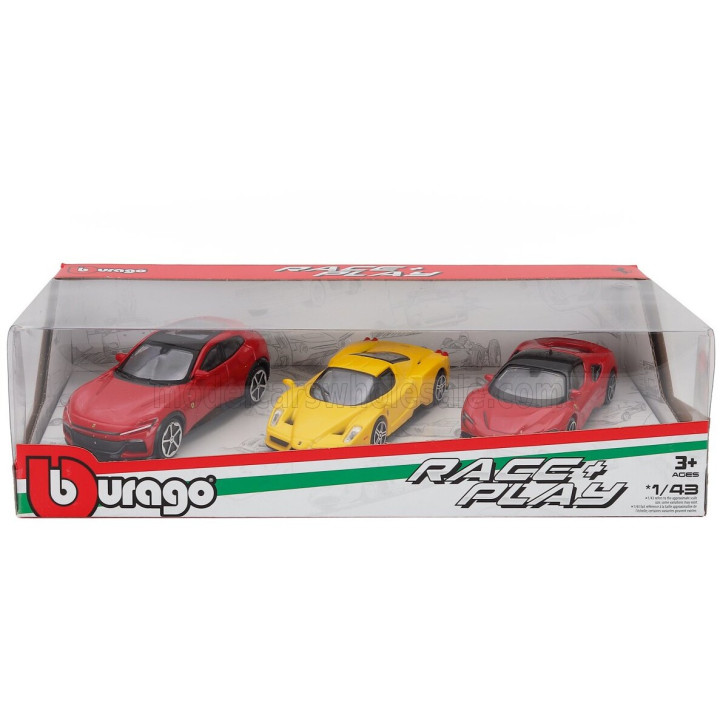 BURAGO FERRARI SET 3X PUROSANGUE - ENZO - SF90 STRADALE 2024 - RED YELLOW 1/43