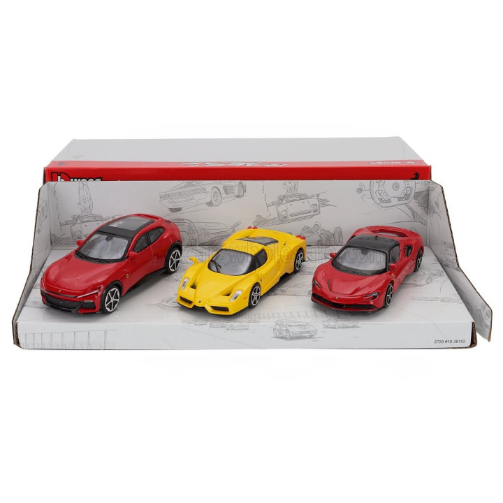 BURAGO FERRARI SET 3X PUROSANGUE - ENZO - SF90 STRADALE 2024 - RED YELLOW 1/43