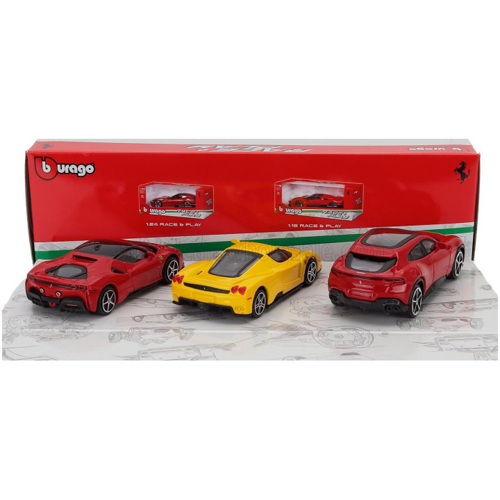 BURAGO FERRARI SET 3X PUROSANGUE - ENZO - SF90 STRADALE 2024 - RED YELLOW 1/43