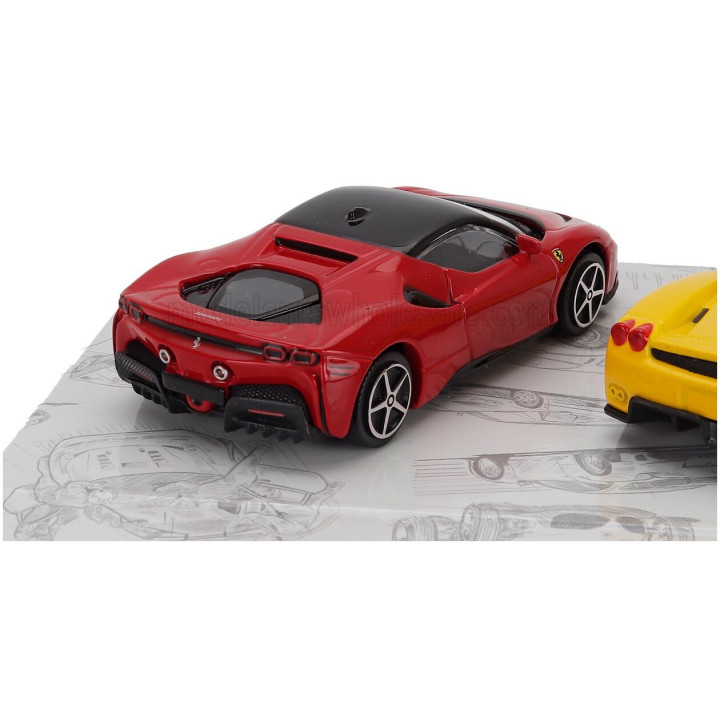 BURAGO FERRARI SET 3X PUROSANGUE - ENZO - SF90 STRADALE 2024 - RED YELLOW 1/43
