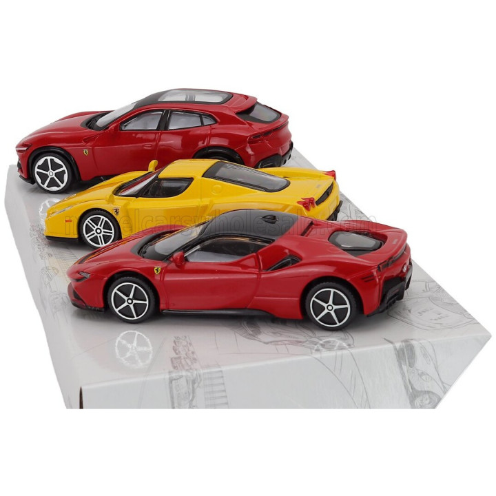 BURAGO FERRARI SET 3X PUROSANGUE - ENZO - SF90 STRADALE 2024 - RED YELLOW 1/43
