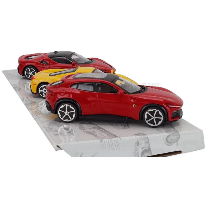 BURAGO FERRARI SET 3X PUROSANGUE - ENZO - SF90 STRADALE 2024 - RED YELLOW 1/43