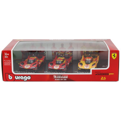 BURAGO FERRARI SET 3X 499P WINNER 24h LE MANS TEAM AF CORSE FERRARI - N 83 2025 - N 50 2024 - N 51 2023 - YELLOW RED 1/43
