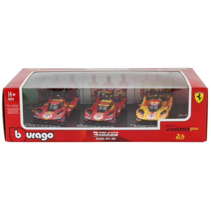 BURAGO FERRARI SET 3X 499P WINNER 24h LE MANS TEAM AF CORSE FERRARI - N 83 2025 - N 50 2024 - N 51 2023 - YELLOW RED 1/43