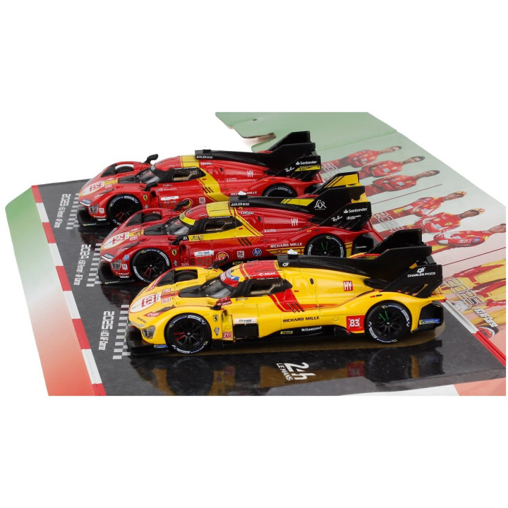 BURAGO FERRARI SET 3X 499P WINNER 24h LE MANS TEAM AF CORSE FERRARI - N 83 2025 - N 50 2024 - N 51 2023 - YELLOW RED 1/43