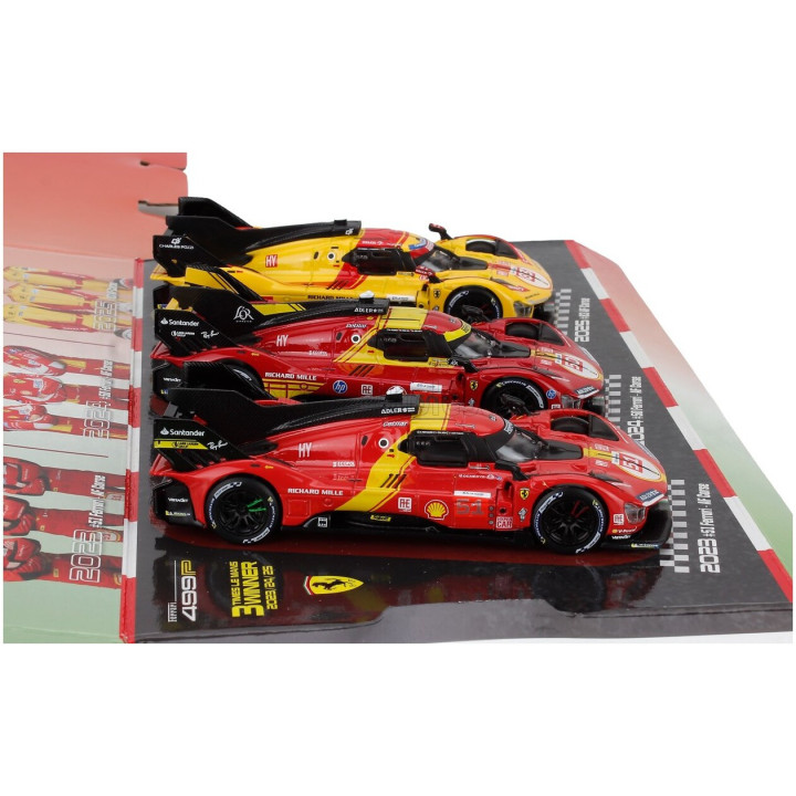 BURAGO FERRARI SET 3X 499P WINNER 24h LE MANS TEAM AF CORSE FERRARI - N 83 2025 - N 50 2024 - N 51 2023 - YELLOW RED 1/43