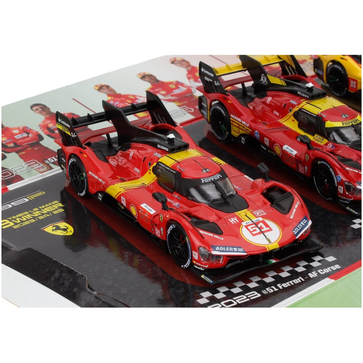 BURAGO FERRARI SET 3X 499P WINNER 24h LE MANS TEAM AF CORSE FERRARI - N 83 2025 - N 50 2024 - N 51 2023 - YELLOW RED 1/43