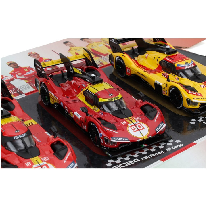 BURAGO FERRARI SET 3X 499P WINNER 24h LE MANS TEAM AF CORSE FERRARI - N 83 2025 - N 50 2024 - N 51 2023 - YELLOW RED 1/43