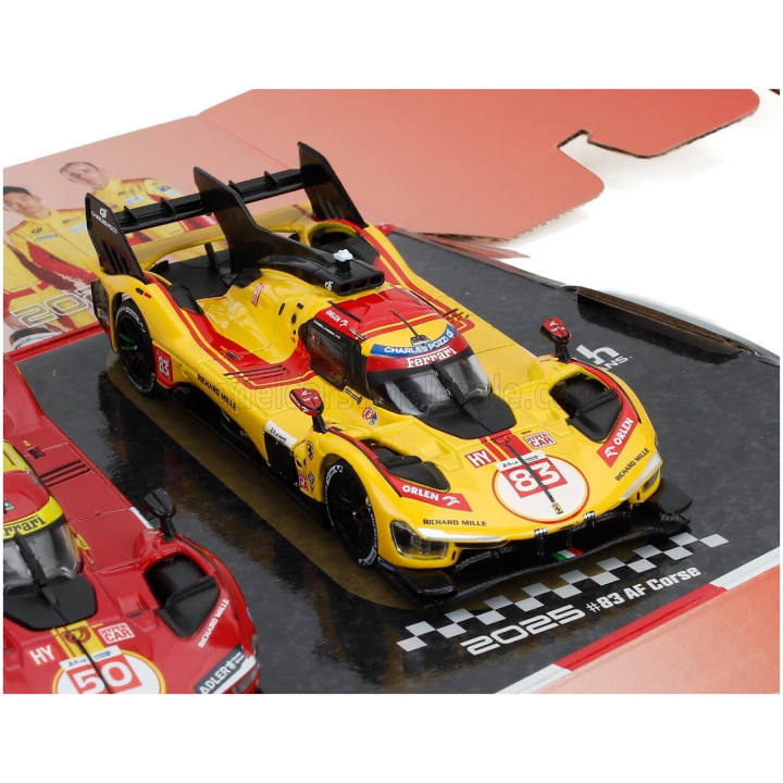BURAGO FERRARI SET 3X 499P WINNER 24h LE MANS TEAM AF CORSE FERRARI - N 83 2025 - N 50 2024 - N 51 2023 - YELLOW RED 1/43