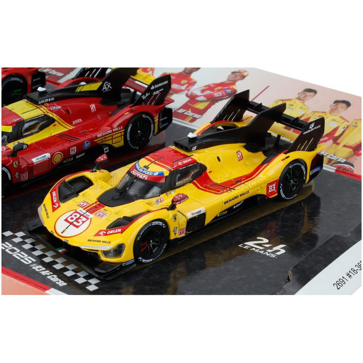 BURAGO FERRARI SET 3X 499P WINNER 24h LE MANS TEAM AF CORSE FERRARI - N 83 2025 - N 50 2024 - N 51 2023 - YELLOW RED 1/43
