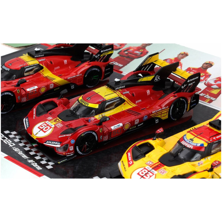 BURAGO FERRARI SET 3X 499P WINNER 24h LE MANS TEAM AF CORSE FERRARI - N 83 2025 - N 50 2024 - N 51 2023 - YELLOW RED 1/43