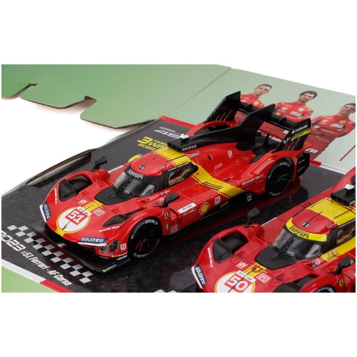 BURAGO FERRARI SET 3X 499P WINNER 24h LE MANS TEAM AF CORSE FERRARI - N 83 2025 - N 50 2024 - N 51 2023 - YELLOW RED 1/43