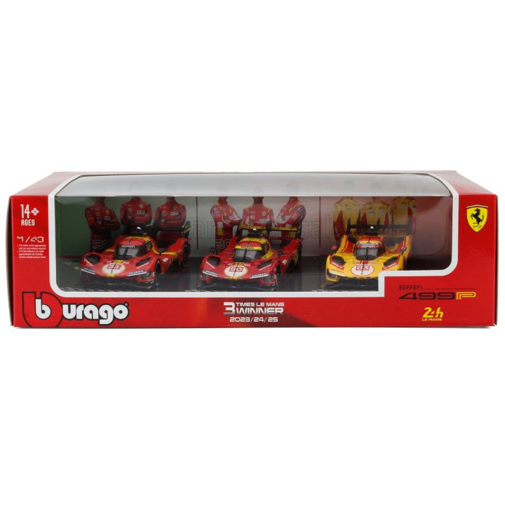 BURAGO FERRARI SET 3X 499P WINNER 24h LE MANS TEAM AF CORSE FERRARI - N 83 2025 - N 50 2024 - N 51 2023 - YELLOW RED 1/43