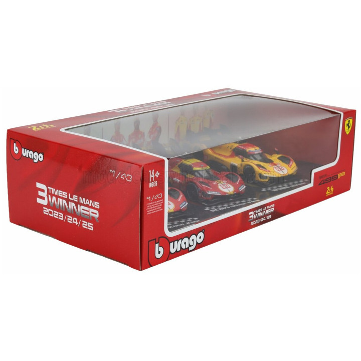 BURAGO FERRARI SET 3X 499P WINNER 24h LE MANS TEAM AF CORSE FERRARI - N 83 2025 - N 50 2024 - N 51 2023 - YELLOW RED 1/43