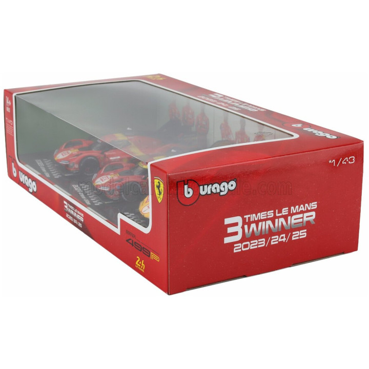 BURAGO FERRARI SET 3X 499P WINNER 24h LE MANS TEAM AF CORSE FERRARI - N 83 2025 - N 50 2024 - N 51 2023 - YELLOW RED 1/43