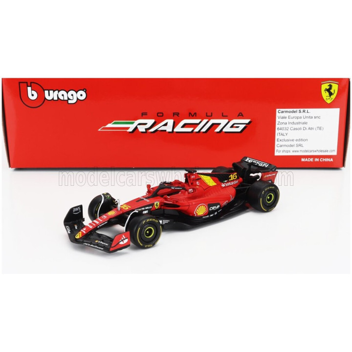BURAGO FERRARI SET F1 2X SF-23 TEAM SCUDERIA FERRARI N 16 SEASON 2023 CHARLES LECLERC + N 55 SEASON 2023 CARLOS SAINZ - RED