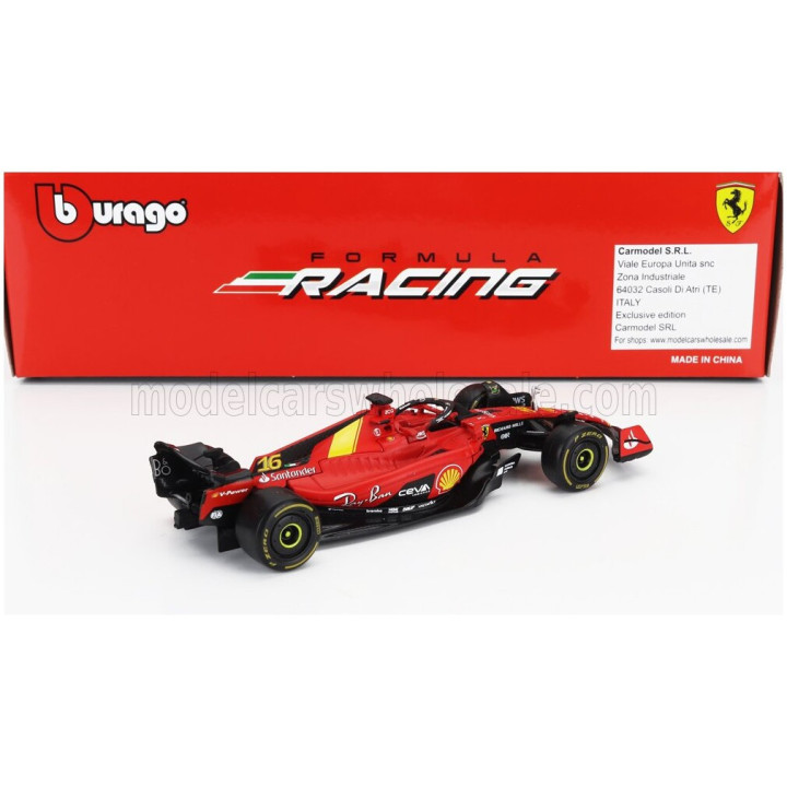 BURAGO FERRARI SET F1 2X SF-23 TEAM SCUDERIA FERRARI N 16 SEASON 2023 CHARLES LECLERC + N 55 SEASON 2023 CARLOS SAINZ - RED