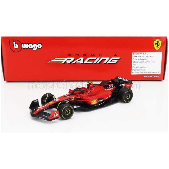 BURAGO FERRARI SET F1 2X SF-23 TEAM SCUDERIA FERRARI N 16 SEASON 2023 CHARLES LECLERC + N 55 SEASON 2023 CARLOS SAINZ - RED