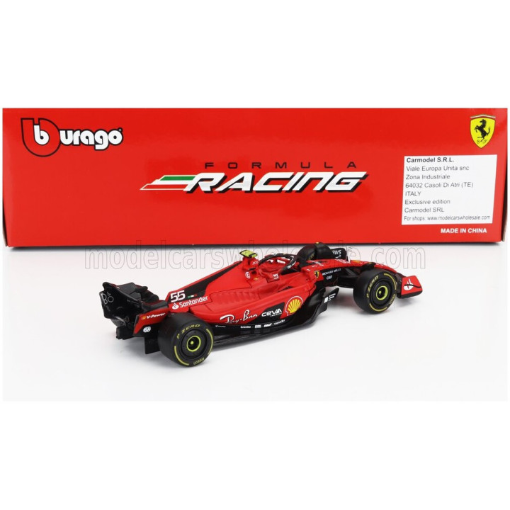 BURAGO FERRARI SET F1 2X SF-23 TEAM SCUDERIA FERRARI N 16 SEASON 2023 CHARLES LECLERC + N 55 SEASON 2023 CARLOS SAINZ - RED