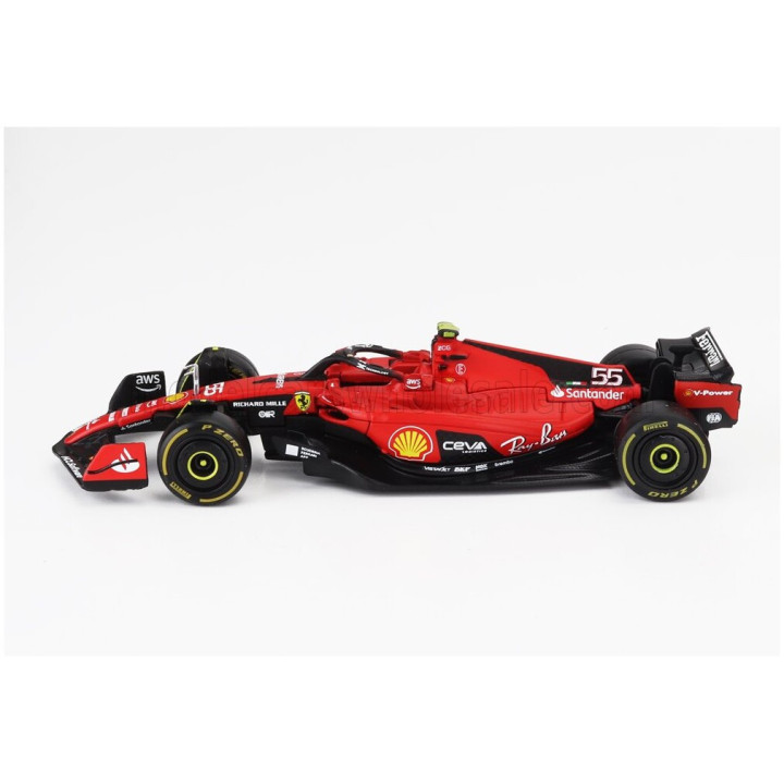 BURAGO FERRARI SET F1 2X SF-23 TEAM SCUDERIA FERRARI N 16 SEASON 2023 CHARLES LECLERC + N 55 SEASON 2023 CARLOS SAINZ - RED