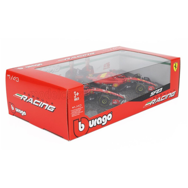 BURAGO FERRARI SET F1 2X SF-23 TEAM SCUDERIA FERRARI N 16 SEASON 2023 CHARLES LECLERC + N 55 SEASON 2023 CARLOS SAINZ - RED