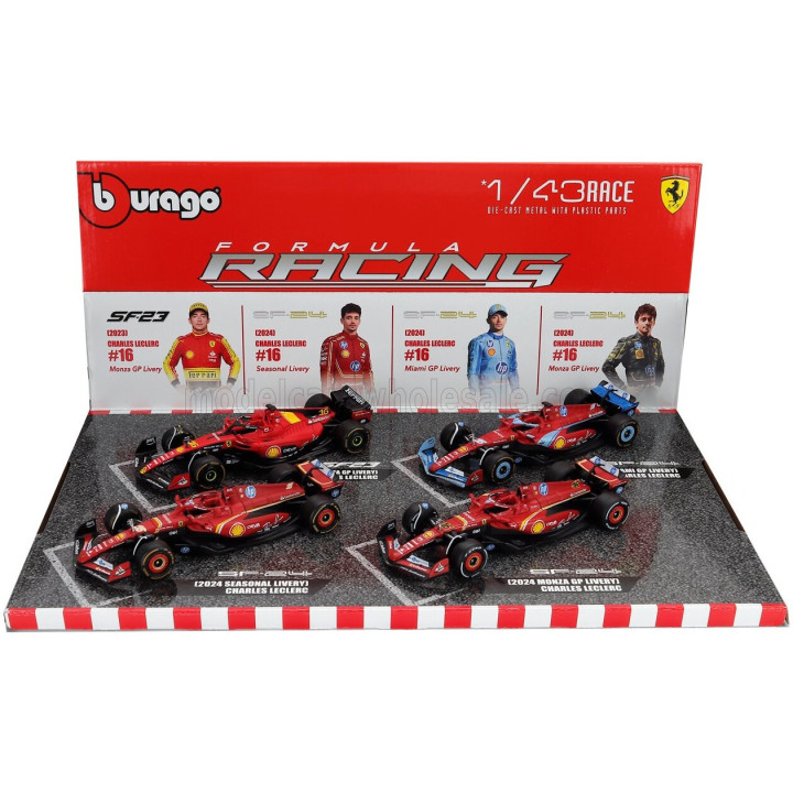 BURAGO FERRARI SET F1 CHARLES LECLERC SF-23 TEAM SCUDERIA FERRARI SF23 N 16 MONZA ITALY GP 2023 - 3X SF-24 TEAM SCUDERIA