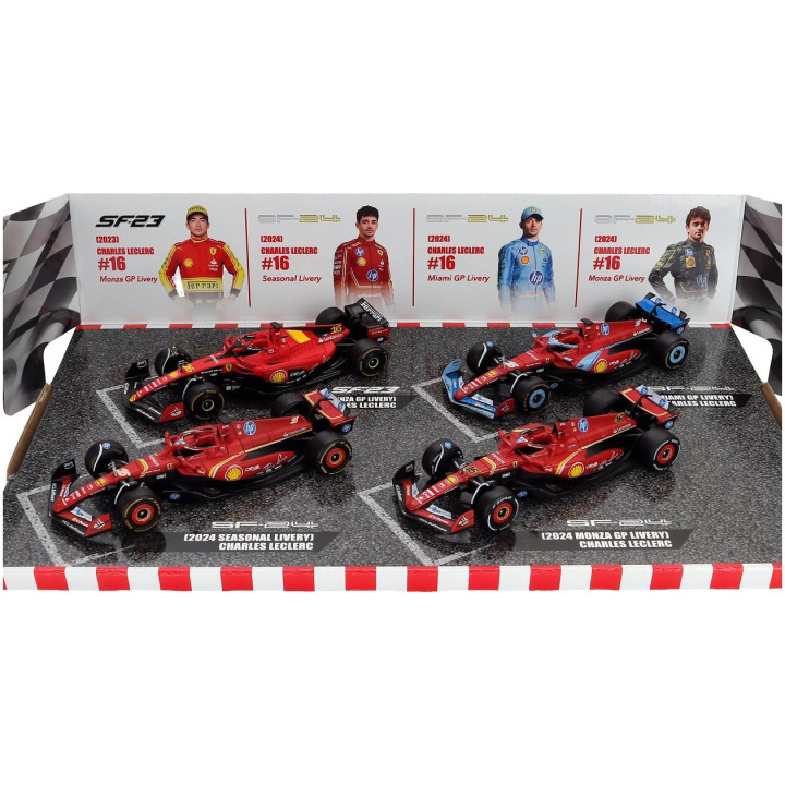 BURAGO FERRARI SET F1 CHARLES LECLERC SF-23 TEAM SCUDERIA FERRARI SF23 N 16 MONZA ITALY GP 2023 - 3X SF-24 TEAM SCUDERIA
