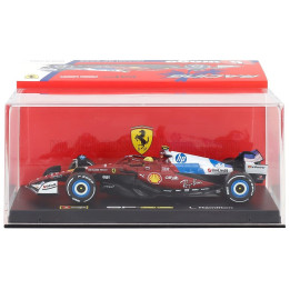 BURAGO FERRARI WITH PILOT AND SHOWCASE - F1 SF-25 TEAM SCUDERIA FERRARI HP N 44 MIAMI GP 2025 LEWIS HAMILTON - RED WHITE BLUE