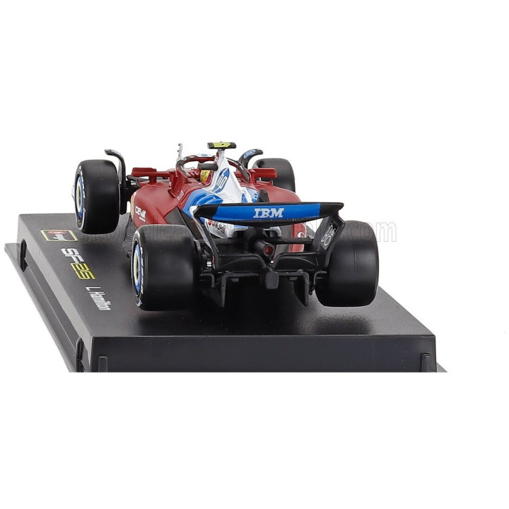 BURAGO FERRARI WITH PILOT AND SHOWCASE - F1 SF-25 TEAM SCUDERIA FERRARI HP N 44 MIAMI GP 2025 LEWIS HAMILTON - RED WHITE BLUE