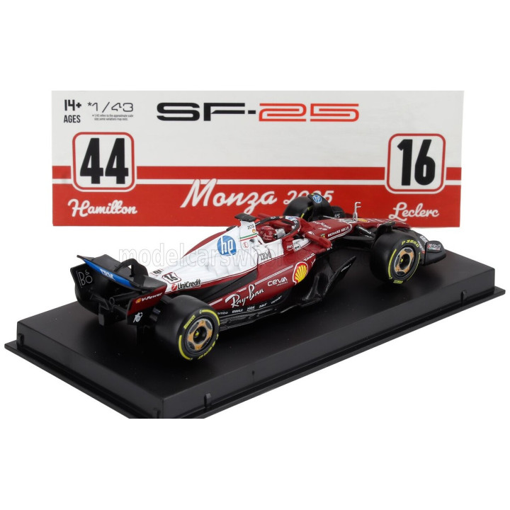 BURAGO FERRARI F1 SF-25 TEAM SCUDERIA FERRARI HP N 16 MONZA ITALY GP 2025 CHARLES LECLERC - NIKI LAUDA 50th ANNIVERSARY WORLD