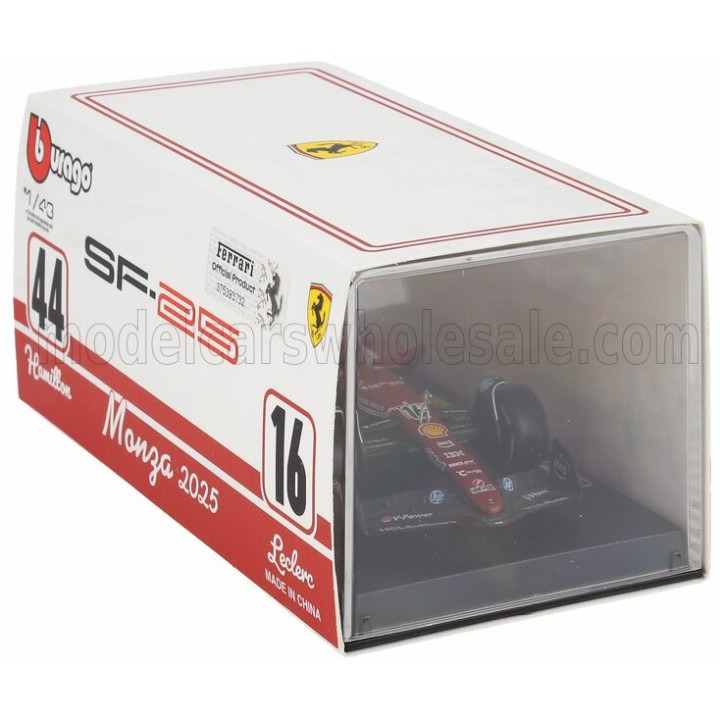 BURAGO FERRARI F1 SF-25 TEAM SCUDERIA FERRARI HP N 16 MONZA ITALY GP 2025 CHARLES LECLERC - NIKI LAUDA 50th ANNIVERSARY WORLD
