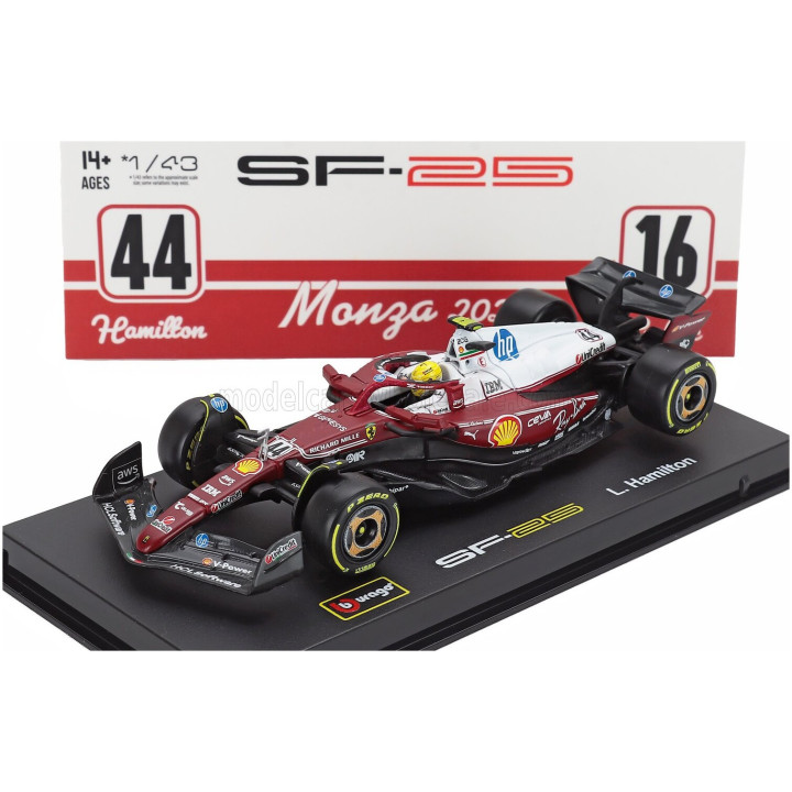 BURAGO FERRARI F1 SF-25 TEAM SCUDERIA FERRARI HP N 44 MONZA ITALY GP 2025 LEWIS HAMILTON - NIKI LAUDA 50th ANNIVERSARY WORLD