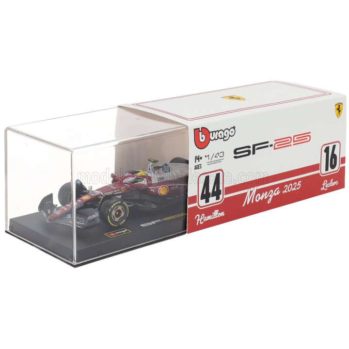 BURAGO FERRARI F1 SF-25 TEAM SCUDERIA FERRARI HP N 44 MONZA ITALY GP 2025 LEWIS HAMILTON - NIKI LAUDA 50th ANNIVERSARY WORLD