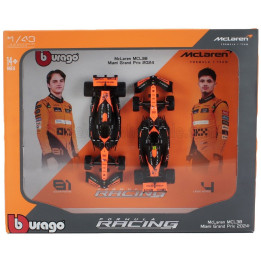 BURAGO McLAREN SET F1 2X MCL38 TEAM MCLAREN N 4 WINNER MIAMI GP 2024 FIRST F1 VICTORY LANDO NORRIS + N 81 OSCAR PIASTRI