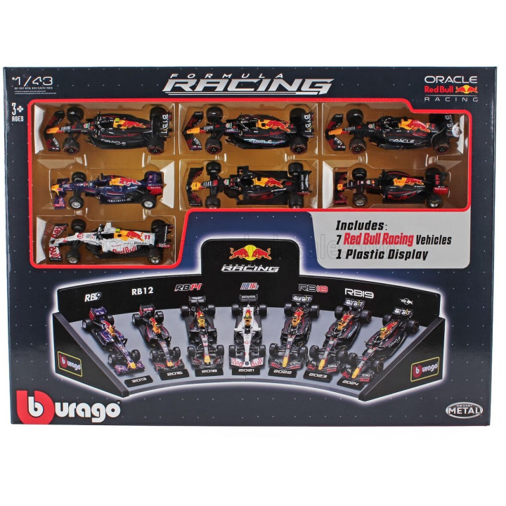 BURAGO RED BULL SET F1 7X RB9 N 1 WORLD CHAMPION 2013 SEBASTIAN VETTEL - RB11 N 3 2015 - RB12 N 3 2016 DANIEL RICCIARDO - RB16B
