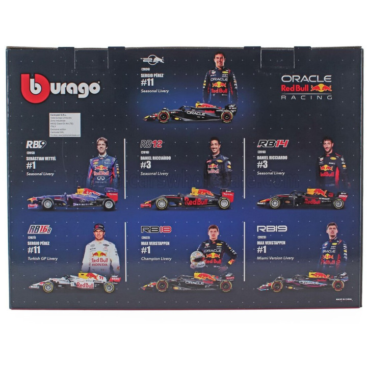 BURAGO RED BULL SET F1 7X RB9 N 1 WORLD CHAMPION 2013 SEBASTIAN VETTEL - RB11 N 3 2015 - RB12 N 3 2016 DANIEL RICCIARDO - RB16B