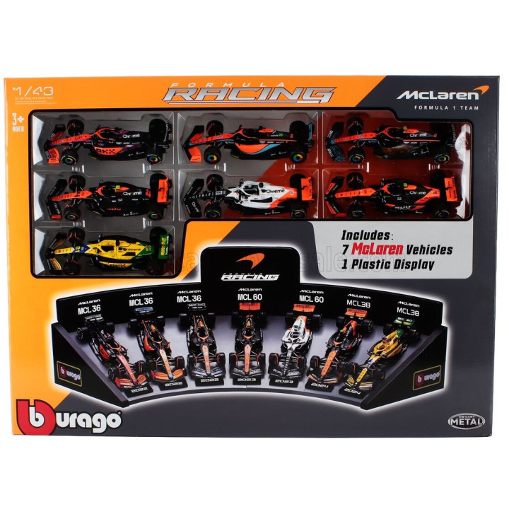 BURAGO McLAREN SET F1 7X F1 MCL36 TEAM MCLAREN N 4 2022 + 2X N 3 DANIEL RICCIARDO - MCL60 N 4 2023 LANDO NORRIS + N 81 OSCAR