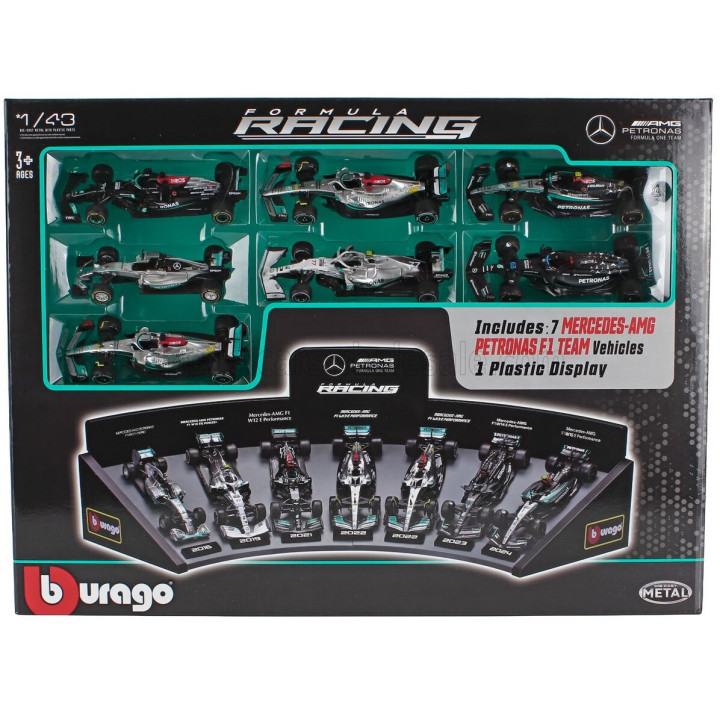 BURAGO MERCEDES GP SET F1 7X W05 N 6 2014 NICO ROSBERG - W07 N 44 WORLD CHAMPION 2016 LEWIS HAMILTON - W10 N 77 2019 VALTTERI